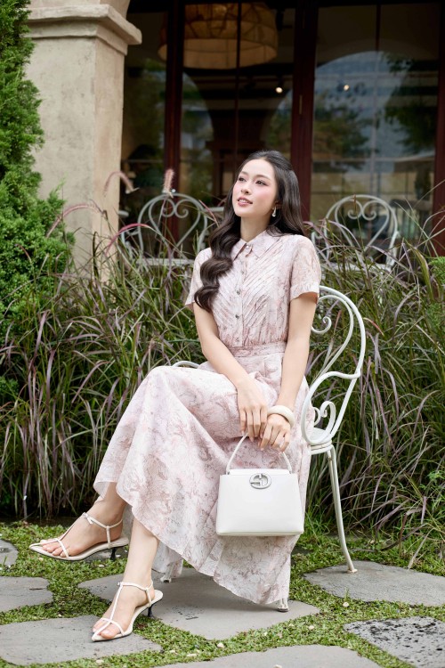 Sixdo Mauve Organza Flared Dress
